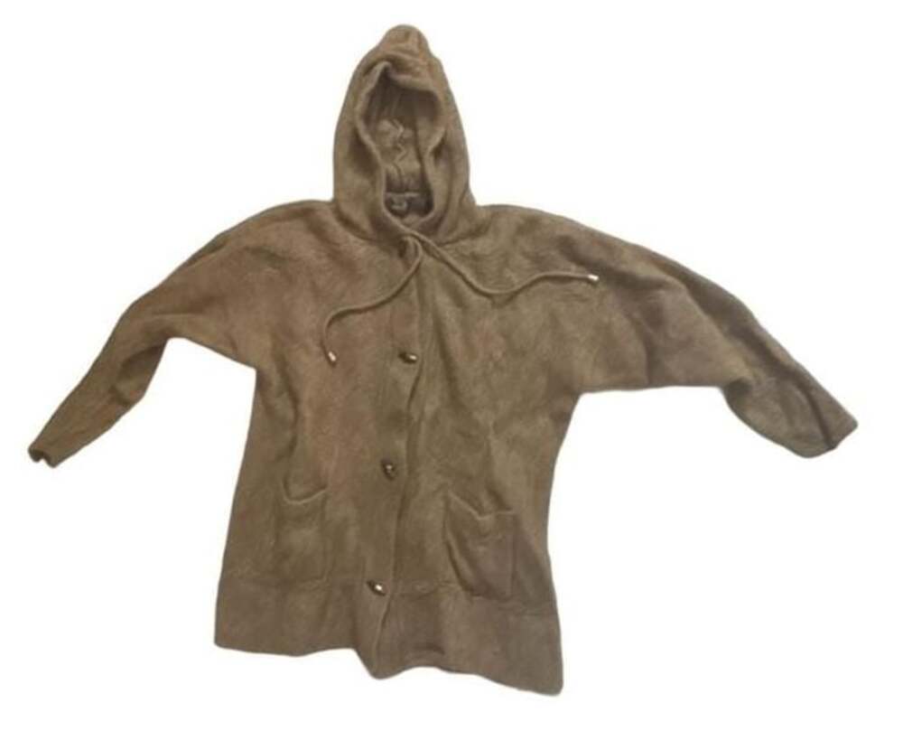 Merino Mink Brown Wool Blend Button Front Hooded Cardigan Sweater